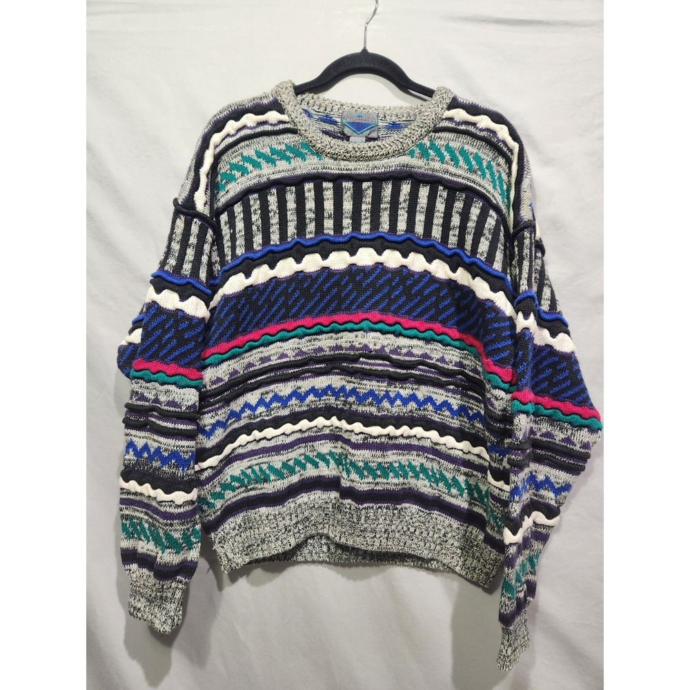 Vintage‎ Etchings "Coogi-Style" 3D Grandpa Sweater Ramie Blend Retro Cosby Large